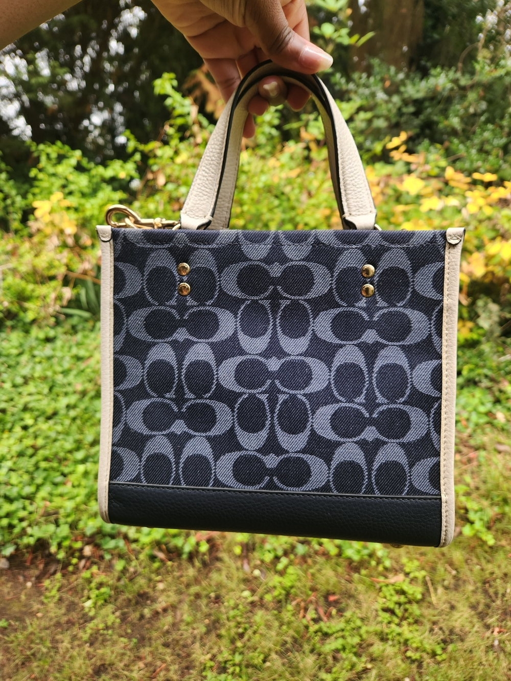 Coach Dempsey 22 Signature Canvas Tote in Navy with Cream Trim - Picture 3 of 6